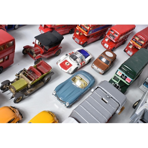 52 - A QUANTITY OF UNBOXED AND ASSORTED PLAYWORN DIECAST VEHICLES, to include a Metosul Leyland Atlantean... 