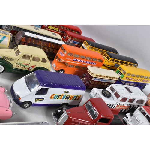 52 - A QUANTITY OF UNBOXED AND ASSORTED PLAYWORN DIECAST VEHICLES, to include a Metosul Leyland Atlantean... 