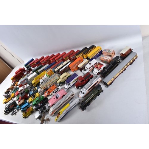 52 - A QUANTITY OF UNBOXED AND ASSORTED PLAYWORN DIECAST VEHICLES, to include a Metosul Leyland Atlantean... 