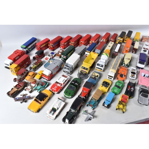 52 - A QUANTITY OF UNBOXED AND ASSORTED PLAYWORN DIECAST VEHICLES, to include a Metosul Leyland Atlantean... 