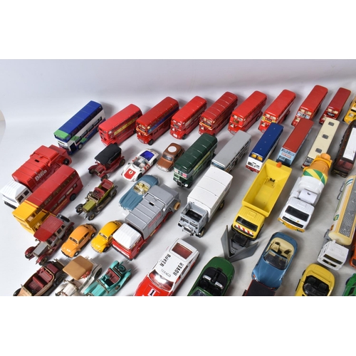 52 - A QUANTITY OF UNBOXED AND ASSORTED PLAYWORN DIECAST VEHICLES, to include a Metosul Leyland Atlantean... 