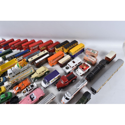 52 - A QUANTITY OF UNBOXED AND ASSORTED PLAYWORN DIECAST VEHICLES, to include a Metosul Leyland Atlantean... 