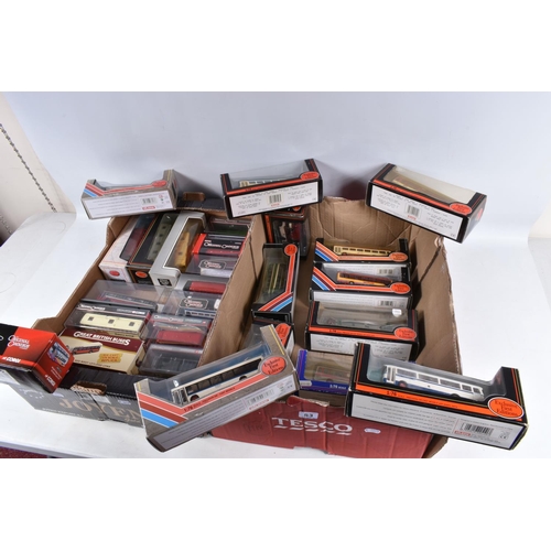 53 - A QUANTITY OF BOXED EFE, CORGI OOC AND ATLAS EDITIONS BUS AND COACH MODELS, assorted fleets but incl... 