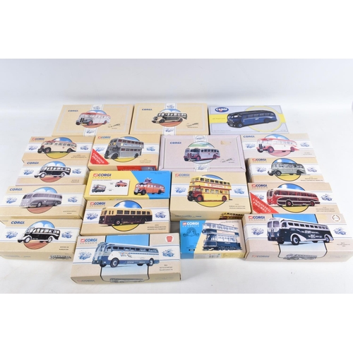 55 - A QUANTITY OF BOXED CORGI CLASSICS BUS AND COACH MODELS, to include London Transport Guy Arab Utilit... 