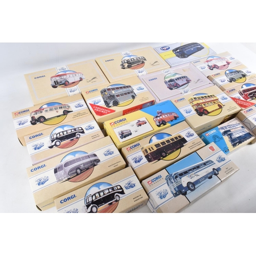 55 - A QUANTITY OF BOXED CORGI CLASSICS BUS AND COACH MODELS, to include London Transport Guy Arab Utilit... 