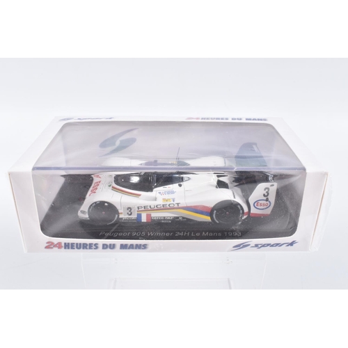 78 - FIVE BOXED SPARK MODELS MINIMAX VEHICLES, to include an E.Helary-C. Bouchut - G. Brabham Peugeot 905... 