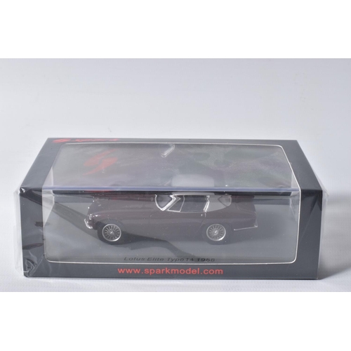 81 - FIVE BOXED SPARK MODELS MINIMAX VEHICLES, to include a Lotus Elite Type 14 1958, numbered S5064, met... 