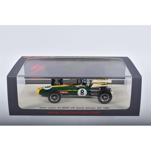 84 - FIVE BOXED SPARK MODELS MINIMAX VEHICLE, to include Graham Hill Team Lotus 43 BRM no8 South African ... 