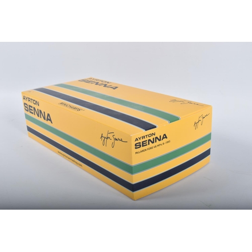 86 - TWO BOXED MINICHAMPS PAULS MODEL ART AYRTON SENNA 1:18 SCALE MODELS, the first Lotus Renault 97T 198... 