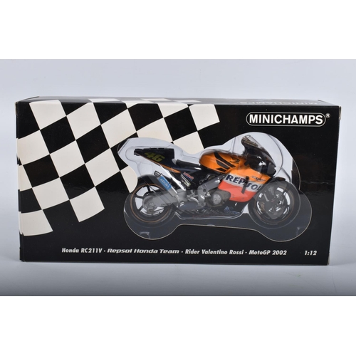 87 - TWO BOXED MINICHAMPS PAULS MODEL ART MOTORCYCLE MODELS 1:12 SCALE, the first is a Honda RC211V Repso... 