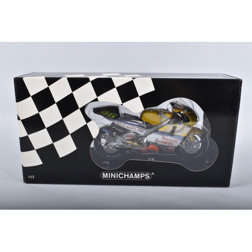 87 - TWO BOXED MINICHAMPS PAULS MODEL ART MOTORCYCLE MODELS 1:12 SCALE, the first is a Honda RC211V Repso... 