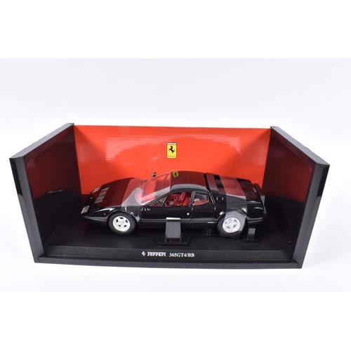 106 - A BOXED KYOSHO HOT WHEELS FERARRI 365GT4/BB 1:18 SCALE MODEL VEHICLE, numbered 08173K, in black, app... 