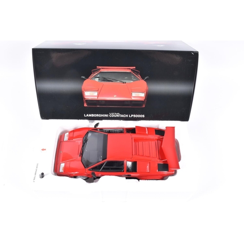 108 - A BOXED KYOSHO LAMBORGHINI COUNTACH LP 5000S 1:18 SCALE MODEL VEHICLE, numbered 08322RR, in red, app... 