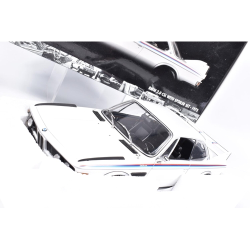 113 - A BOXED MINICHAMPS BMW 3.0 CSL WITH SPOILER SET 1973 1:18 SCALE MODEL VEHICLE, numbered 180 029021, ... 