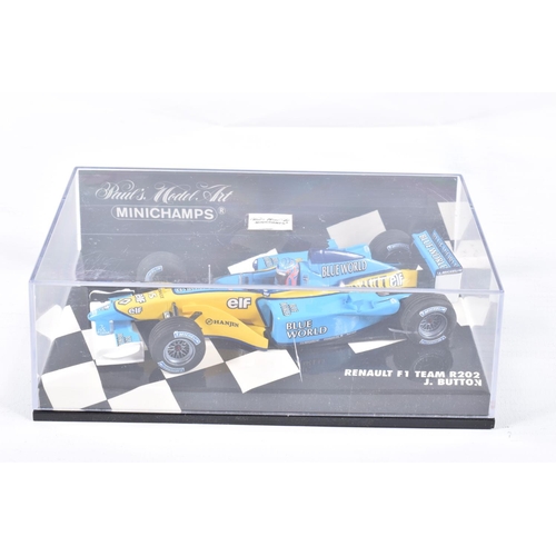 120 - FIVE MINIATURE MODEL CARS IN PLASTIC DISPLAY CASES  to include four Minichamp 1:43 Scale cars, a Ral... 