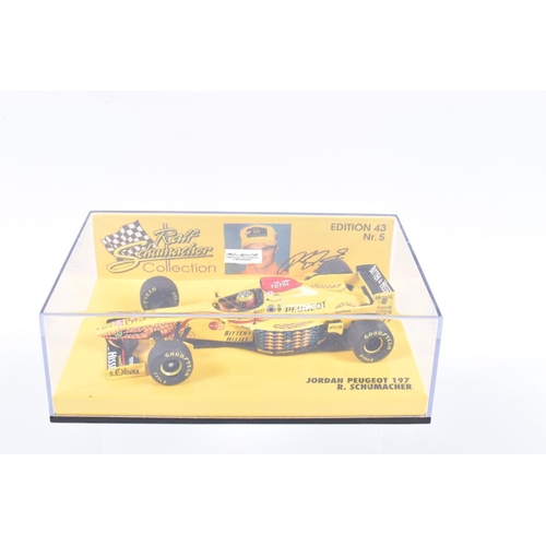 120 - FIVE MINIATURE MODEL CARS IN PLASTIC DISPLAY CASES  to include four Minichamp 1:43 Scale cars, a Ral... 