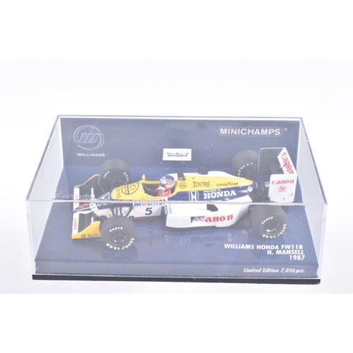 121 - FIVE MINICHAMP MODEL CARS IN PLASTIC DISPLAY CASES, all 1:43 scale, to include a McLaren Mercedes MP... 