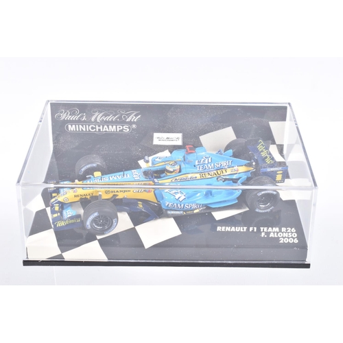 122 - FIVE MINICHAMP MODEL CARS IN PLASTIC DISPLAY CASES,  all 1:43 scale, to include a Jordan F1 1991 Mic... 