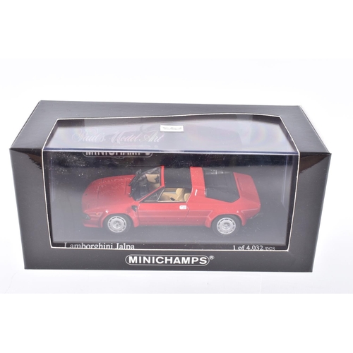 124 - FIVE BOXED MINICHAMP 1:43 SCALE MODEL CARS, to include a 1974 Lamborghini Urraco in Blue Acapulco no... 