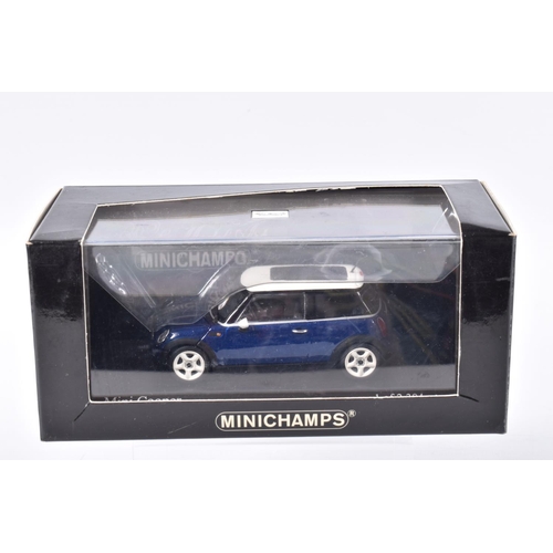 126 - FIVE BOXED MINICHAMP 1:43 SCALE MODEL CARS, to include a 1973 Alfa Romeo Montreal in Arancio Orange ... 