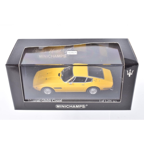 126 - FIVE BOXED MINICHAMP 1:43 SCALE MODEL CARS, to include a 1973 Alfa Romeo Montreal in Arancio Orange ... 