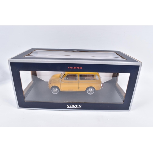 131 - TWO BOXED NOREV COLLECTORS MODEL DIECAST VEHICLES 1:18 SCALE, the first is a Fiat 500 Gardiniera 196... 