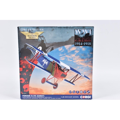 132 - THREE BOXED LIMITED EDITION CORGI AVIATION ARCHIVE WWI 1914-1918 1:48 SCALE DIECAST MODEL AIRCRAFTS,... 