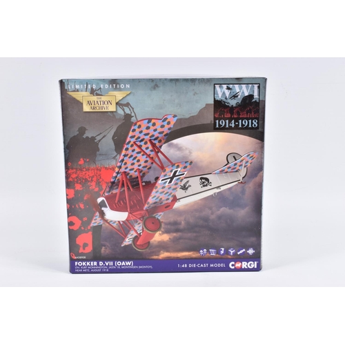 132 - THREE BOXED LIMITED EDITION CORGI AVIATION ARCHIVE WWI 1914-1918 1:48 SCALE DIECAST MODEL AIRCRAFTS,... 