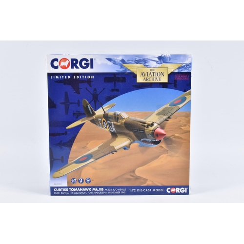 133 - THREE BOXED LIMITED EDITION CORGI AVIATION ARCHIVE DIECAST MODEL AIRCRAFTS, the first is a Curtiss T... 