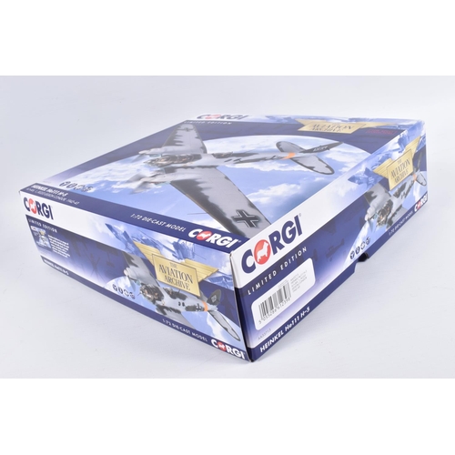 141 - TWO BOXED LIMITED EDITION 1:72 SCALE CORGI AVIATION ARCHIVE MODEL AIRCRAFTS, the first a Heinkel He1... 