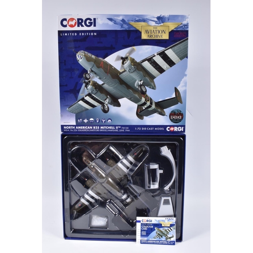 141 - TWO BOXED LIMITED EDITION 1:72 SCALE CORGI AVIATION ARCHIVE MODEL AIRCRAFTS, the first a Heinkel He1... 