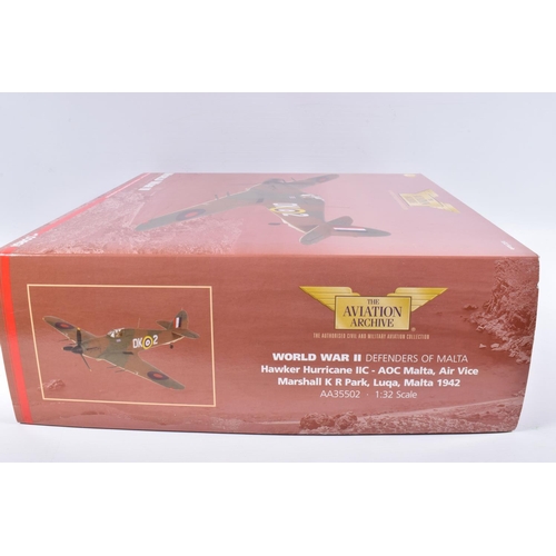 142 - A BOXED LIMITED EDITION CORGI AVIATION ARCHIVE WORLD WAR II DEFENCES OF MALTA HAWKER HURRICANE IIC 1... 