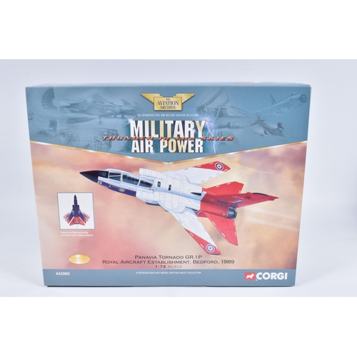 144 - FOUR BOXED LIMITED EDITION CORGI AVIATION ARCHIVE MILITARY AIR POWER THUNDER IN THE SKIES MODEL AIRC... 