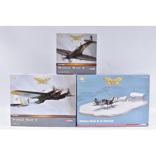 145 - THREE BOXED LIMITED EDITION 1:72 SCALE CORGI AVIATION ARCHIVE WORLD WAR II MODEL AIRCRAFTS, the firs... 