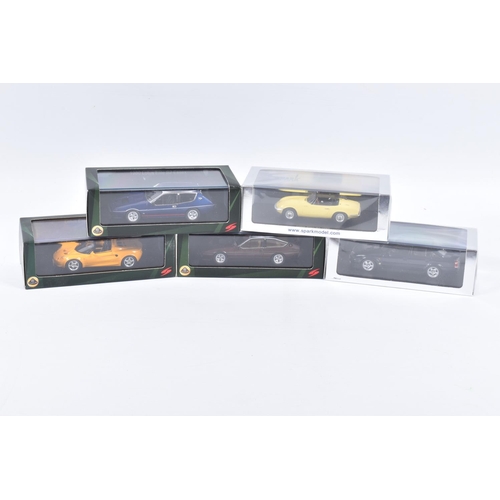 149 - FIVE BOXED SPARK MODELS MINIMAX VEHICLES, the first is a 1980 Lotus Elite S2 Essex, numbered S2190, ... 