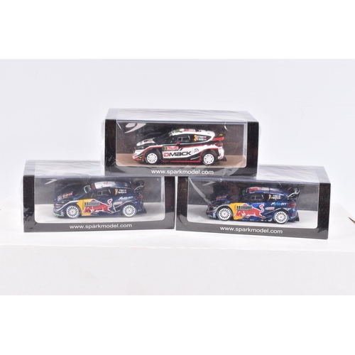 152 - THREE BOXED SPARK MODELS MINIMAX VEHICLES, the first is a Ford Fiesta WRC Winner Rally Monte Carlo 2... 