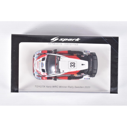 153 - SIX BOXED SPARK MODELS MINIMAX VEHICLES, the first is a Toyota Yaris WRC 2nd Rally Monte Carlo 2018,... 