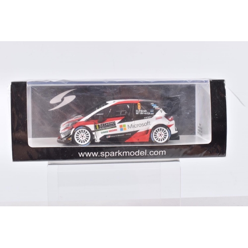 153 - SIX BOXED SPARK MODELS MINIMAX VEHICLES, the first is a Toyota Yaris WRC 2nd Rally Monte Carlo 2018,... 