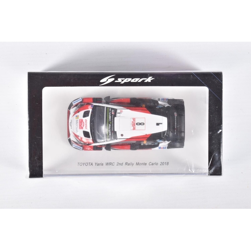 153 - SIX BOXED SPARK MODELS MINIMAX VEHICLES, the first is a Toyota Yaris WRC 2nd Rally Monte Carlo 2018,... 