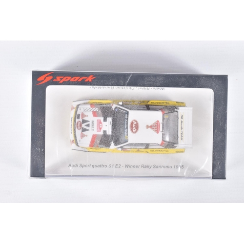 153 - SIX BOXED SPARK MODELS MINIMAX VEHICLES, the first is a Toyota Yaris WRC 2nd Rally Monte Carlo 2018,... 