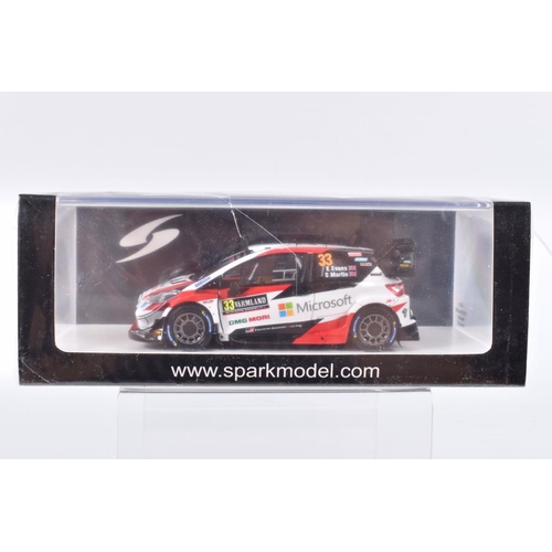 153 - SIX BOXED SPARK MODELS MINIMAX VEHICLES, the first is a Toyota Yaris WRC 2nd Rally Monte Carlo 2018,... 