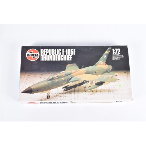 156 - SEVEN AIRFIX UNBUILT BOXED MILITARY AIRCRAFT MODEL KITS,  to include a 1:72 scale Republic F-105F Th... 