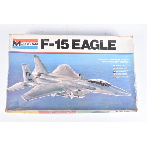 166 - FIVE BOXED UNBUILT MODEL AIRCRAFT KITS, to include a Monogram 1:48 scale Thunderbirds F--100, kit no... 