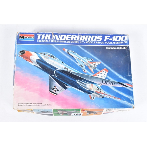 166 - FIVE BOXED UNBUILT MODEL AIRCRAFT KITS, to include a Monogram 1:48 scale Thunderbirds F--100, kit no... 