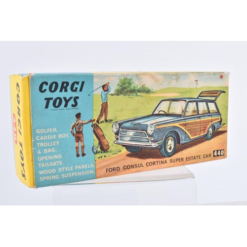 171 - TWO BOXED CORGI TOYS DIE-CAST VEHICLES, to include a Ford Consul Cortina Super Estate Car, numbered ... 