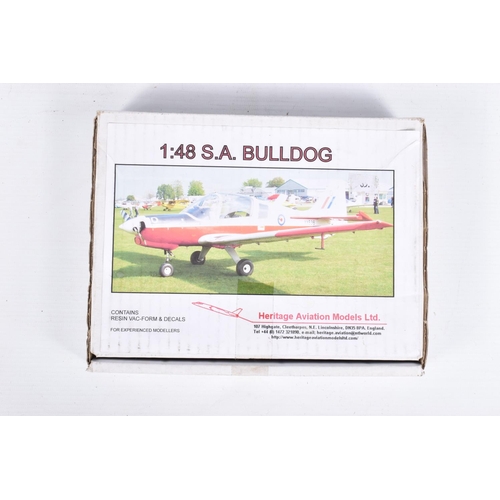 176 - SIX UNBUILT BOXED  MODEL AIRCRAFT KITS,  to include a Heritage Aviation 1:48 scale S.A. Bulldog, inc... 