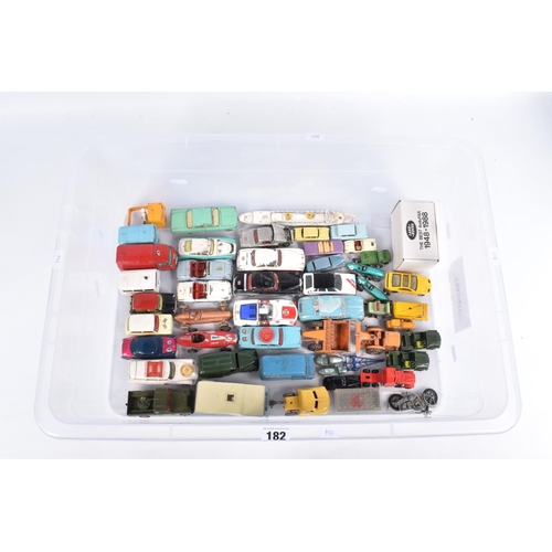 182 - A QUANTITY OF UNBOXED AND ASSORTED PLAYWORN DIECAST VEHICLES, to include a part complete Corgi Comme... 