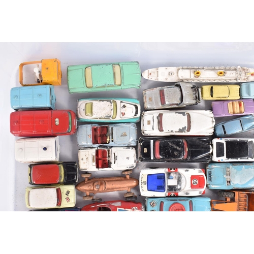 182 - A QUANTITY OF UNBOXED AND ASSORTED PLAYWORN DIECAST VEHICLES, to include a part complete Corgi Comme... 