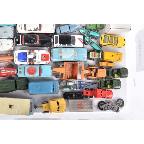 182 - A QUANTITY OF UNBOXED AND ASSORTED PLAYWORN DIECAST VEHICLES, to include a part complete Corgi Comme... 