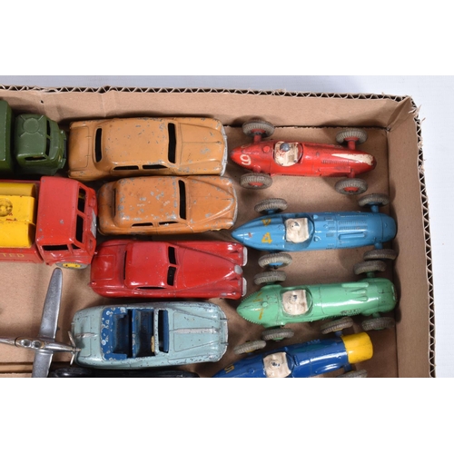 194 - A QUANTITY OF UNBOXED AND ASSORTED PLAYWORN DINKY TOYS, to include collection of 1950's F1 racing ca... 